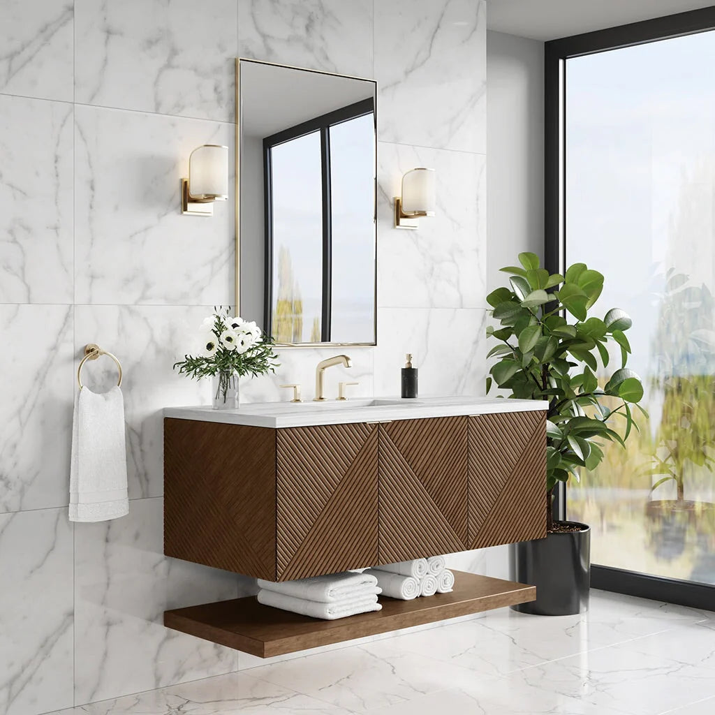Marcello Single Vanity, Chestnut w/ 3 CM White Zeus Top