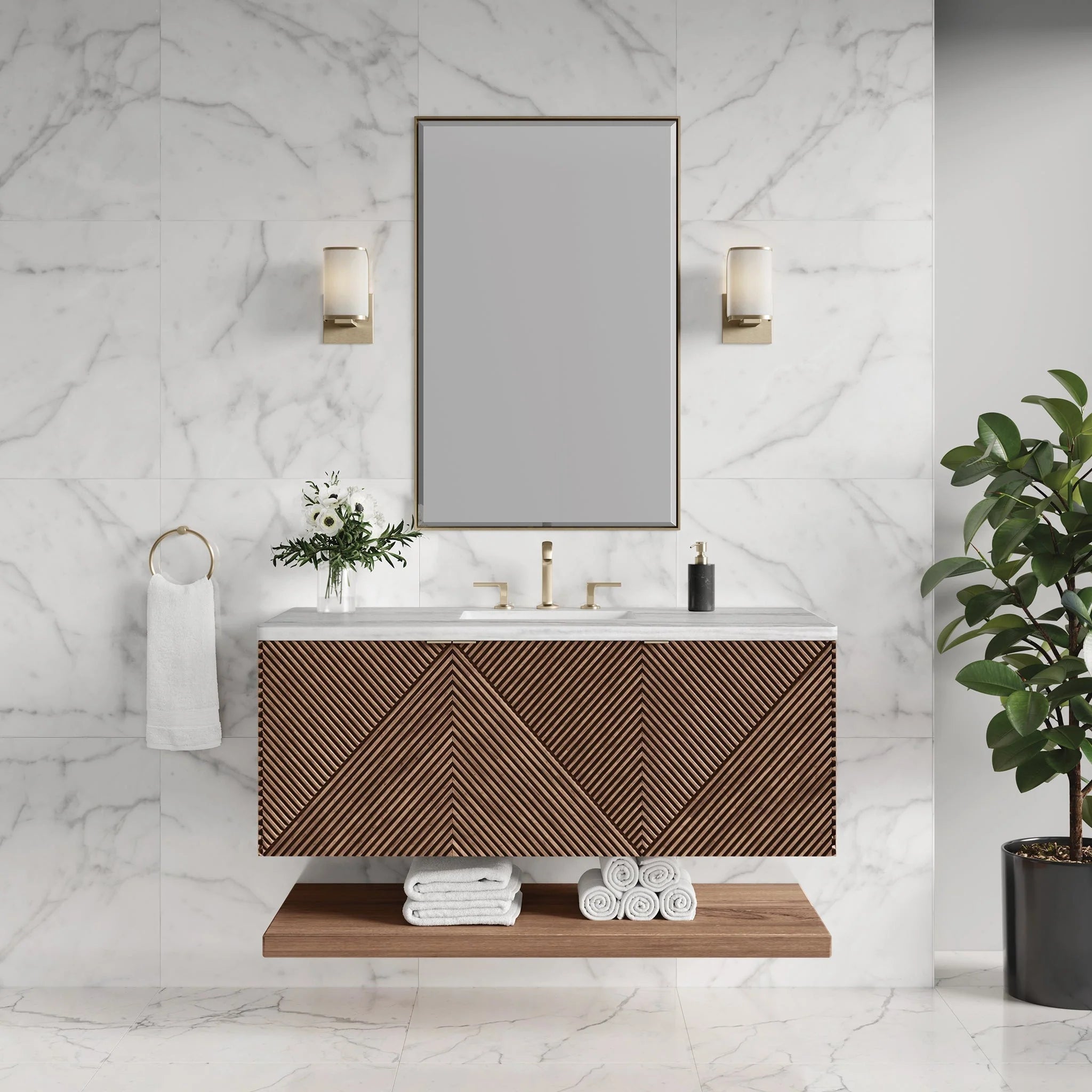 Marcello Single Vanity, Chestnut w/ 3 CM White Zeus Top
