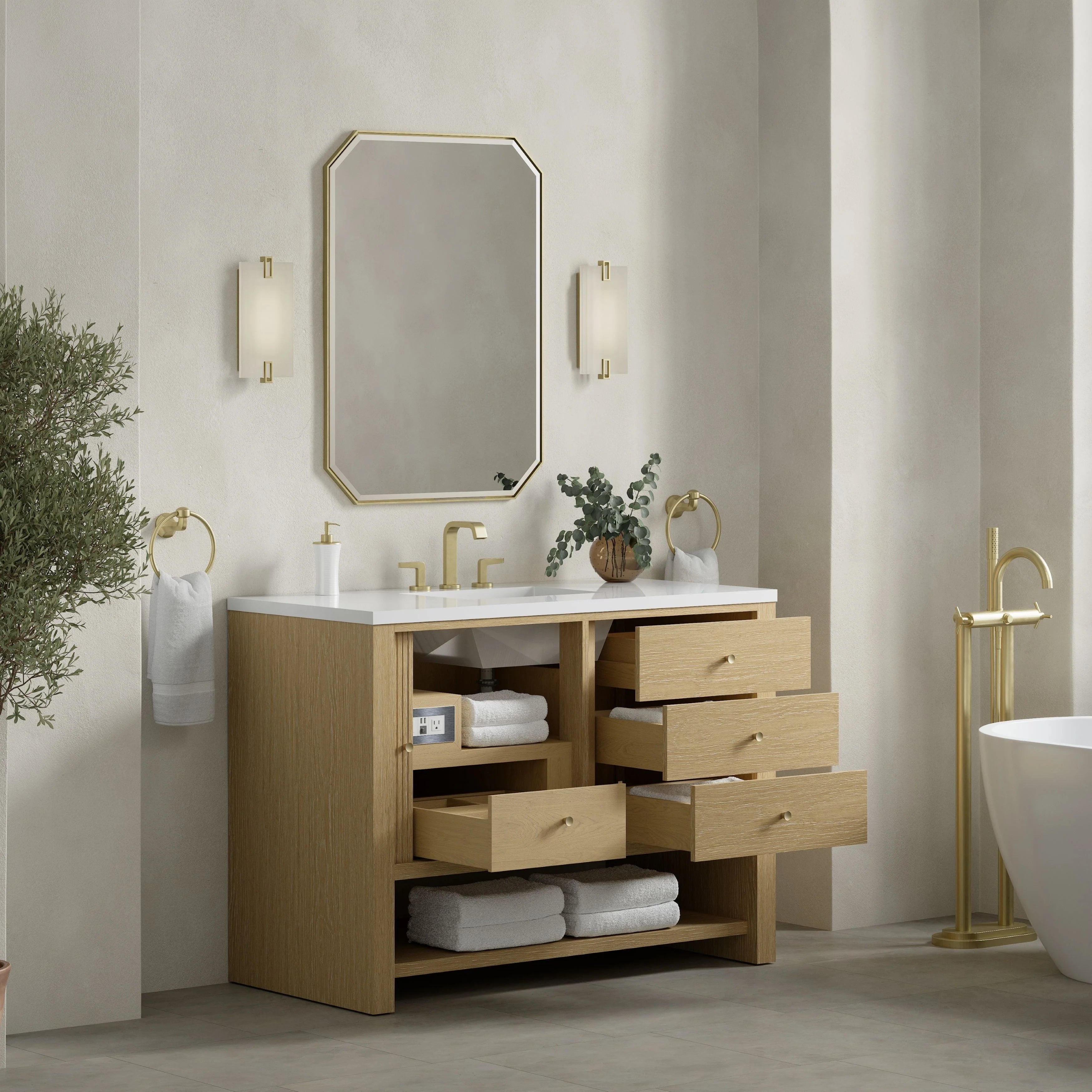 Marigot 48" Single Vanity, Sunwashed Oak w/ 3 CM White Zeus Silestone Top