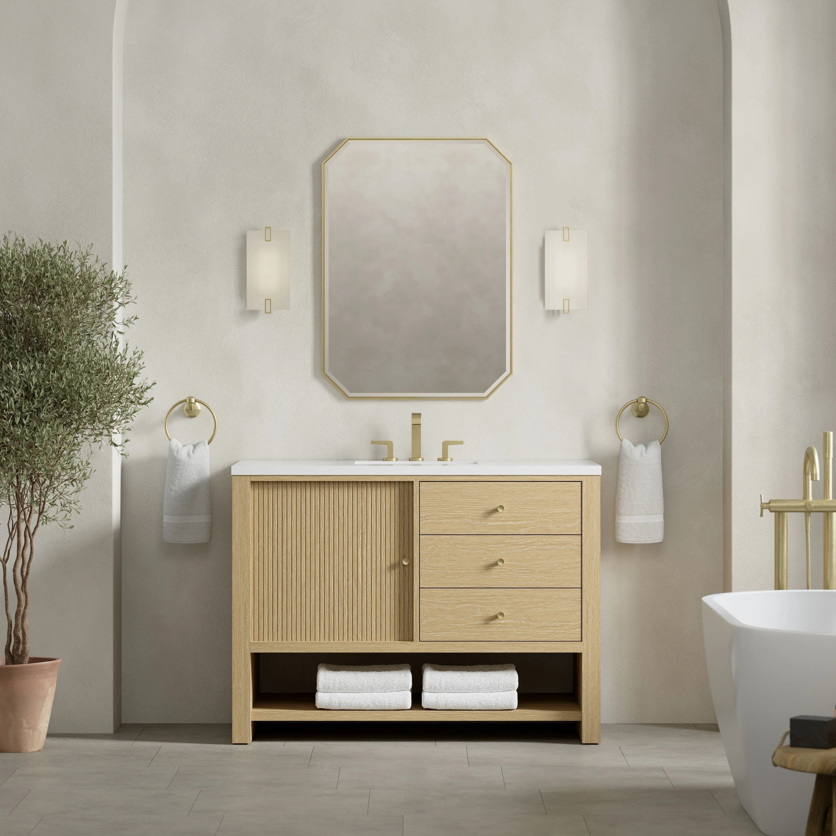 Marigot 48" Single Vanity, Sunwashed Oak w/ 3 CM White Zeus Silestone Top