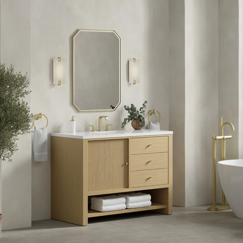 Marigot 48" Single Vanity, Sunwashed Oak w/ 3 CM White Zeus Silestone Top