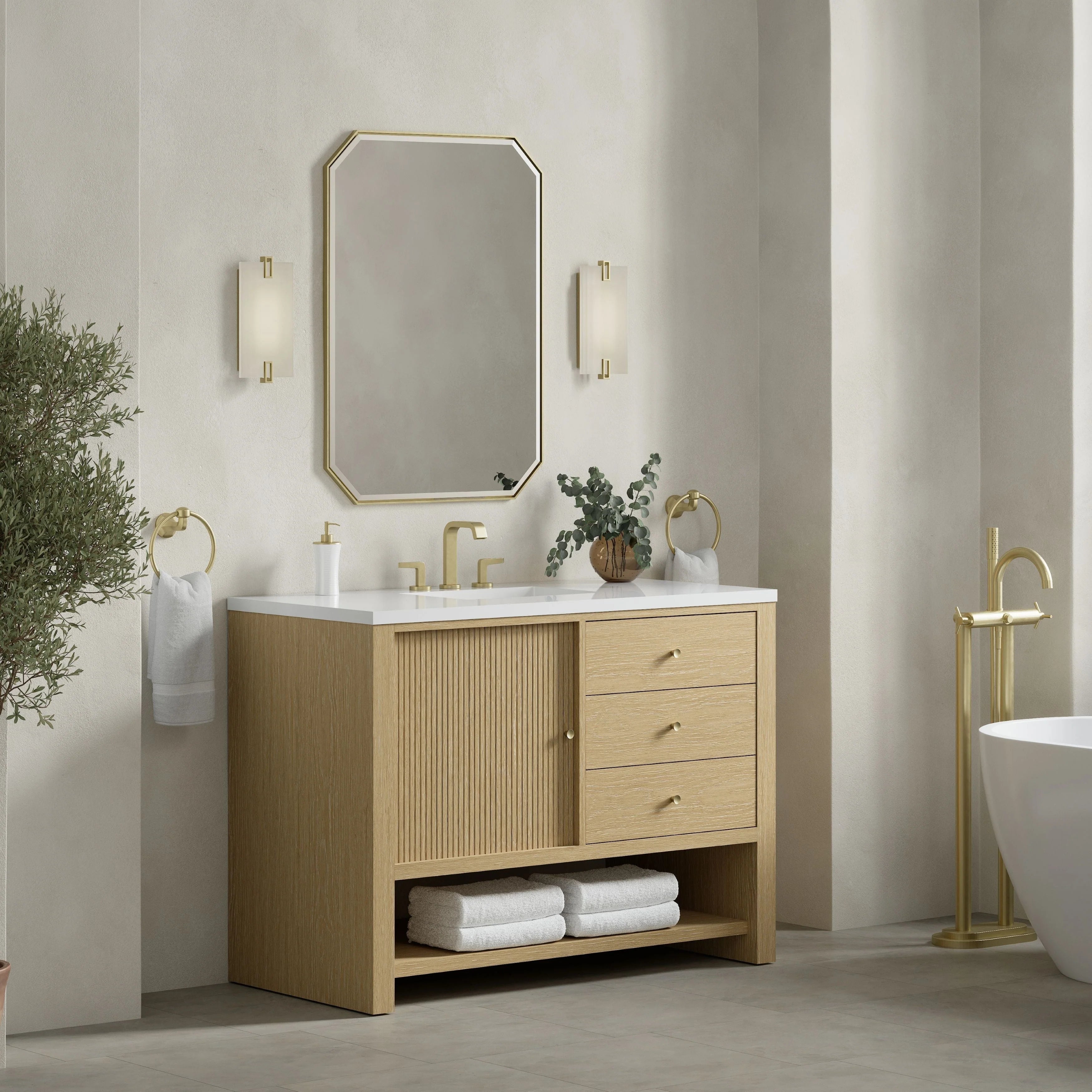 Marigot 48" Single Vanity, Sunwashed Oak w/ 3 CM White Zeus Silestone Top