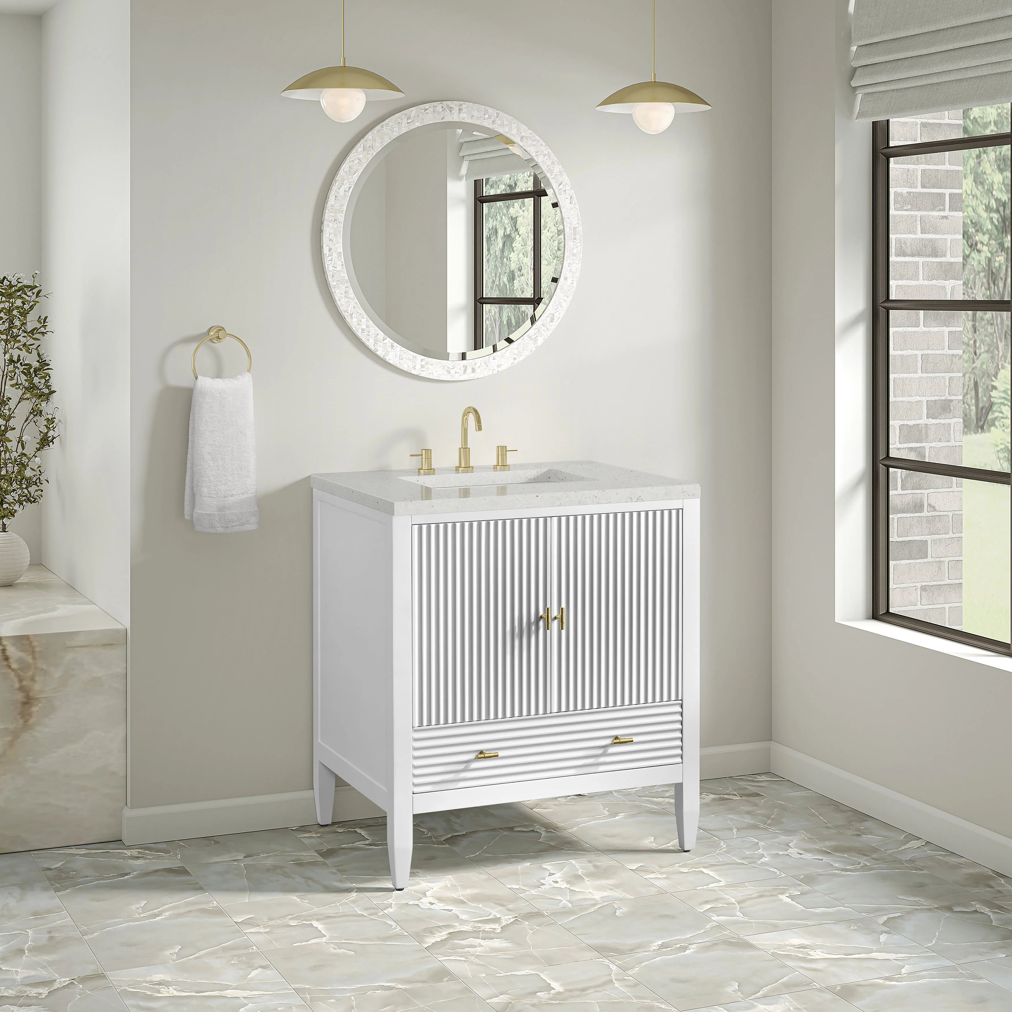 Myrrin Single Vanity,  w/ 3 CM White Zeus Silestone Top
