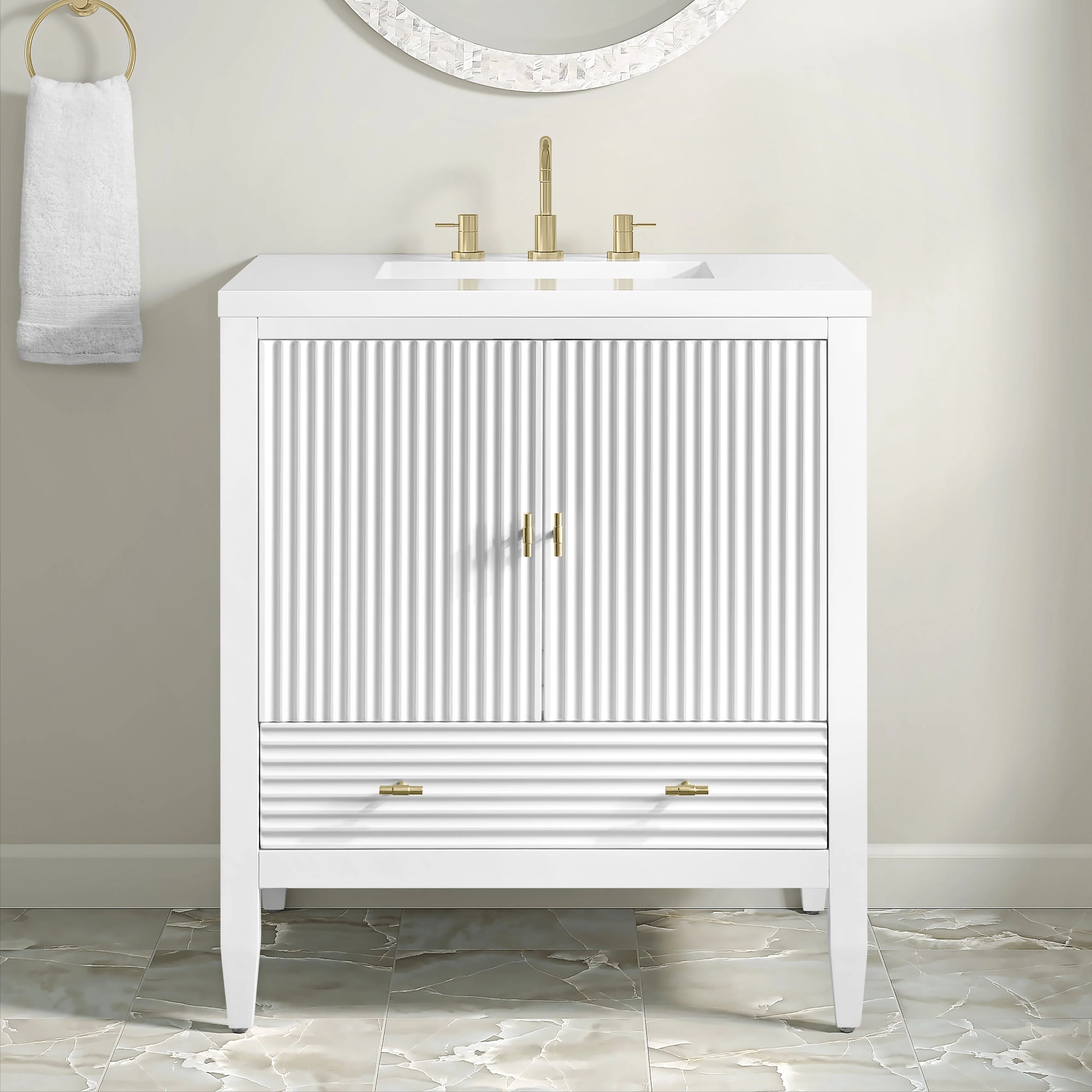 Myrrin Single Vanity,  w/ 3 CM White Zeus Silestone Top
