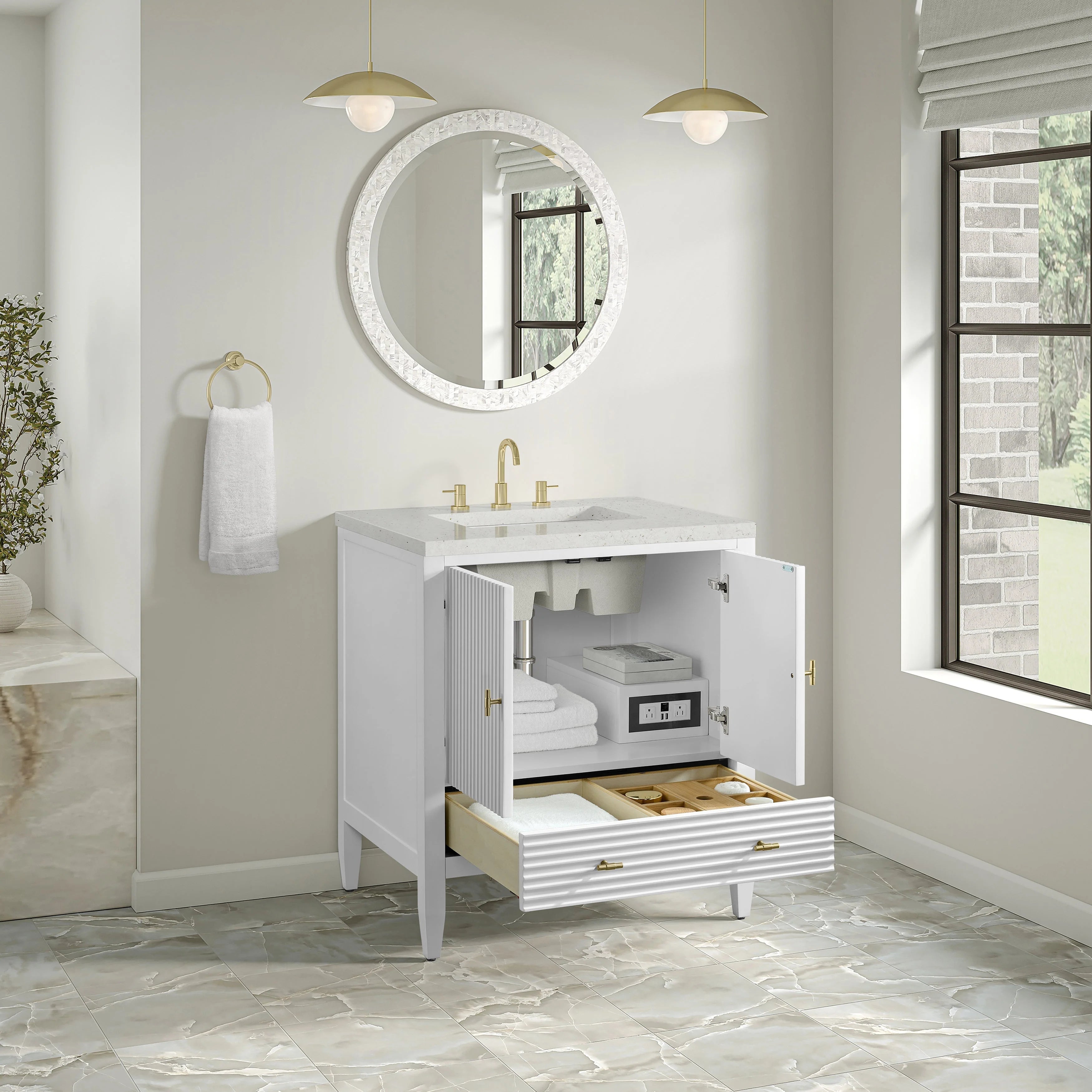 Myrrin Single Vanity,  w/ 3 CM White Zeus Silestone Top