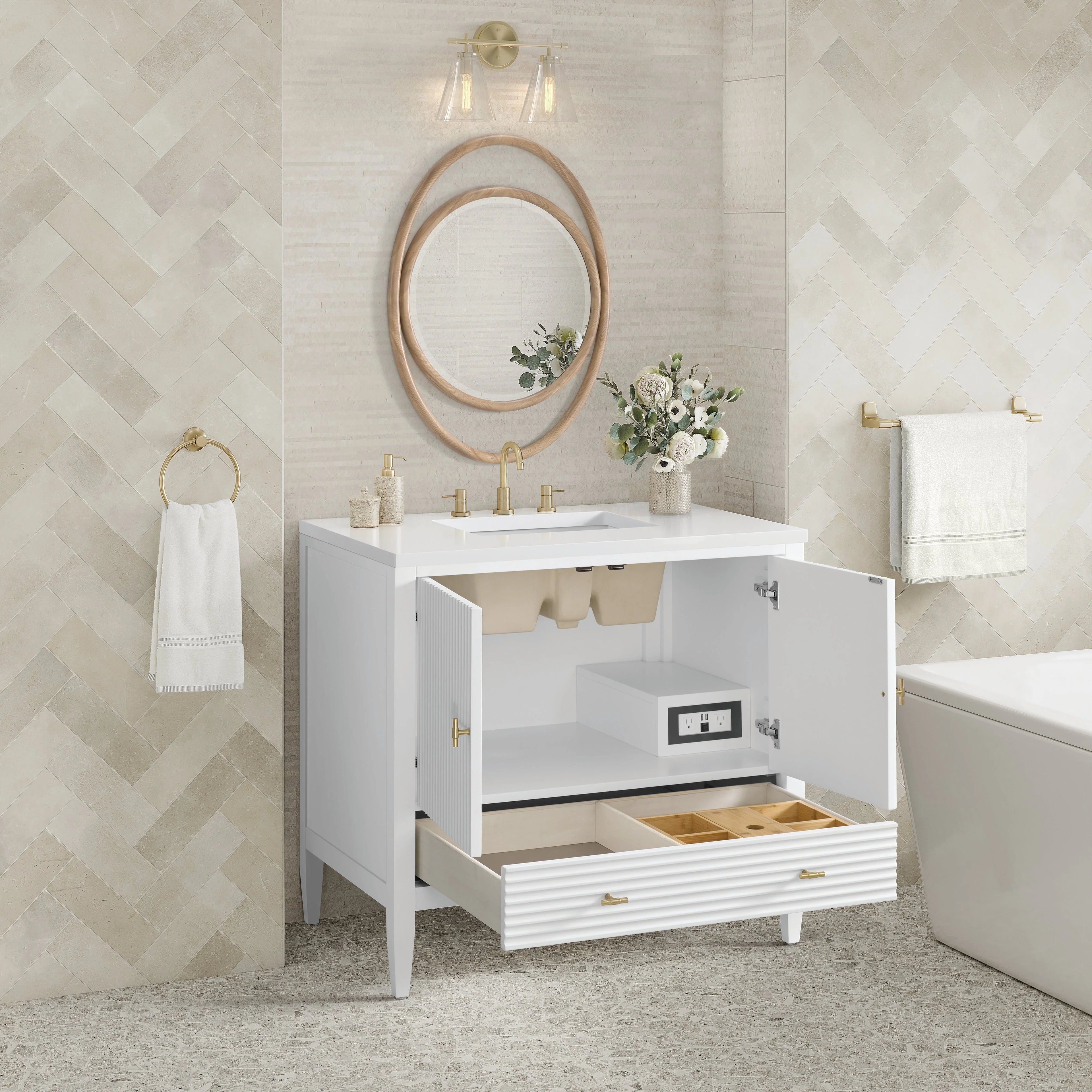 Myrrin Single Vanity,  w/ 3 CM White Zeus Silestone Top