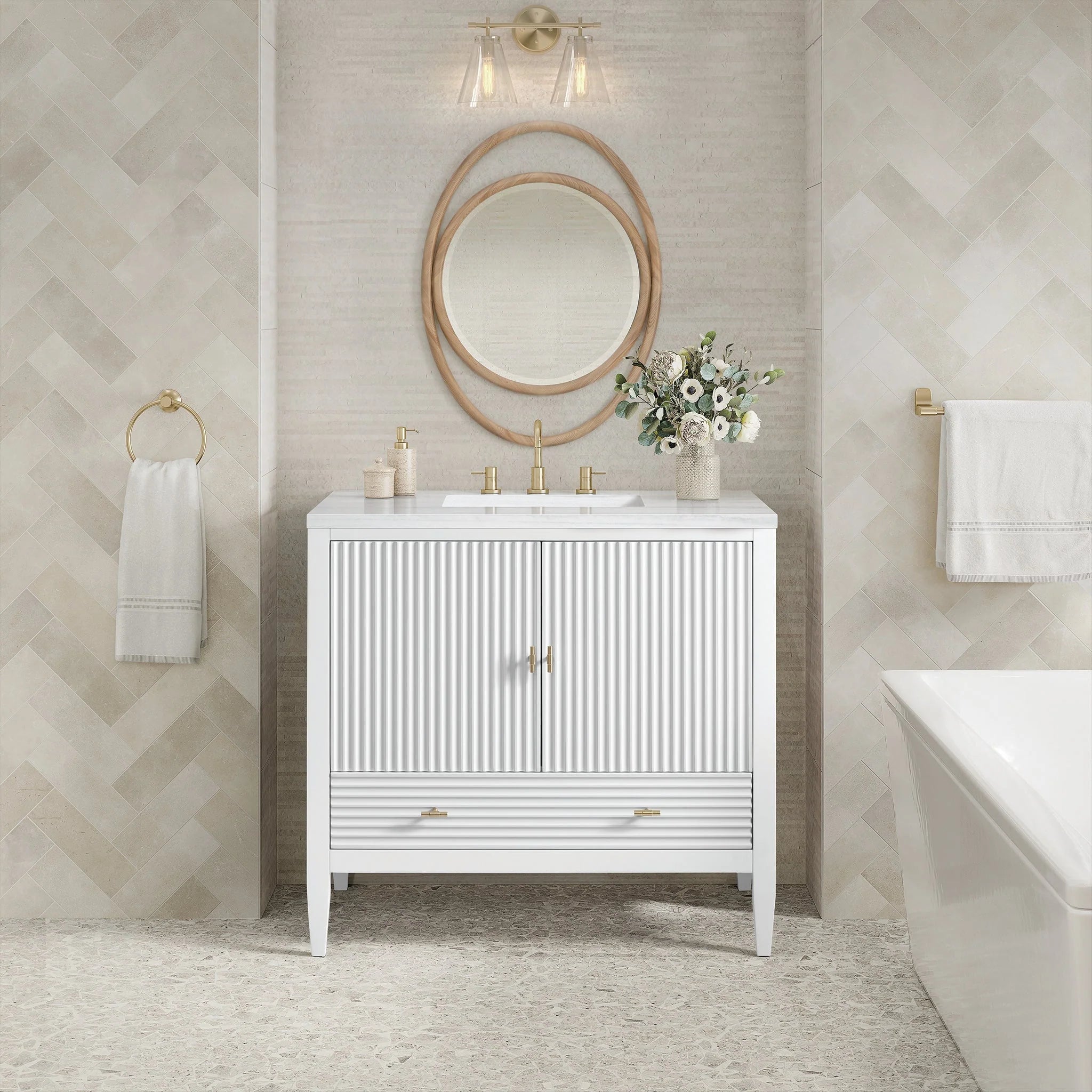 Myrrin Single Vanity,  w/ 3 CM White Zeus Silestone Top