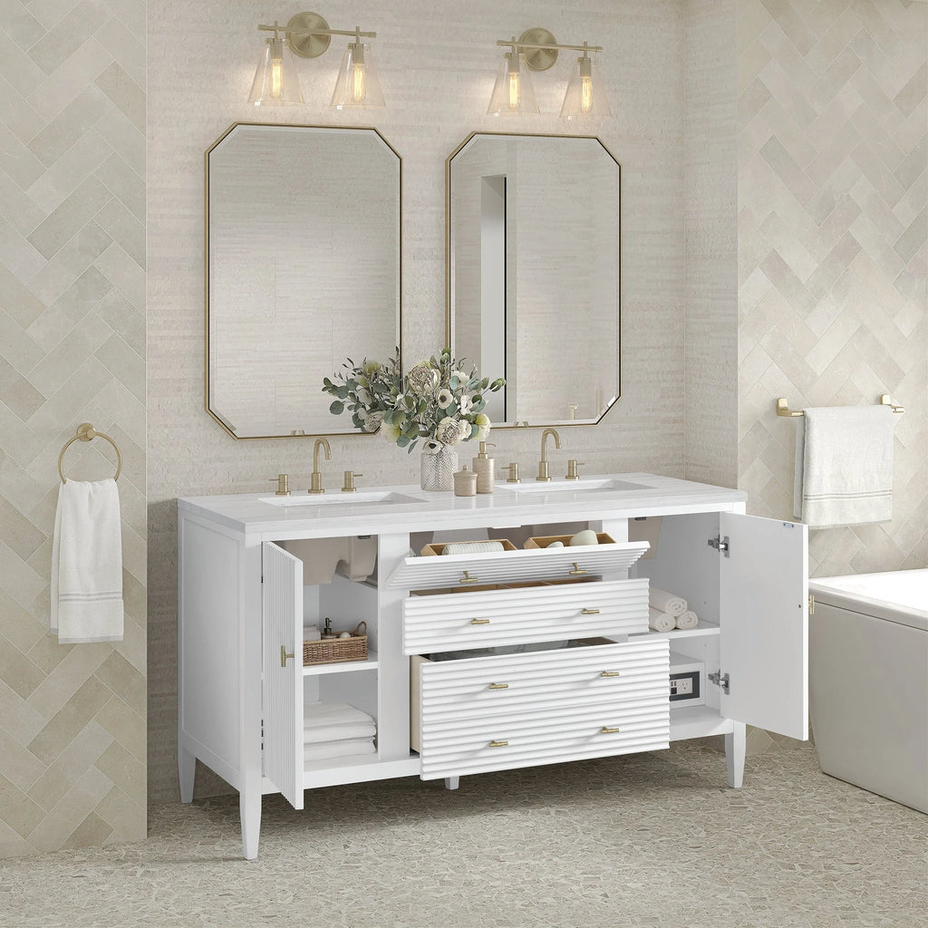 Myrrin Double Vanity, Bright White w/ 3 CM White Zeus Silestone Top