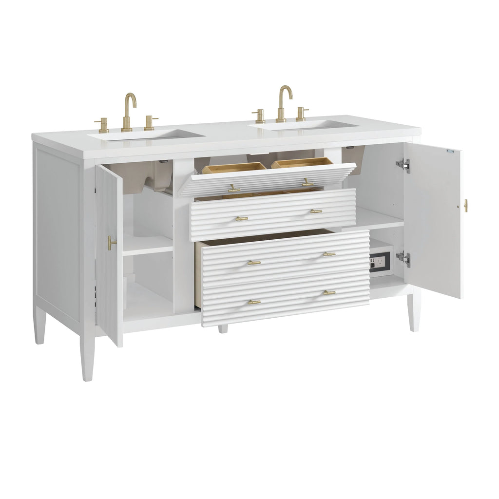 Myrrin Double Vanity, Bright White w/ 3 CM White Zeus Silestone Top