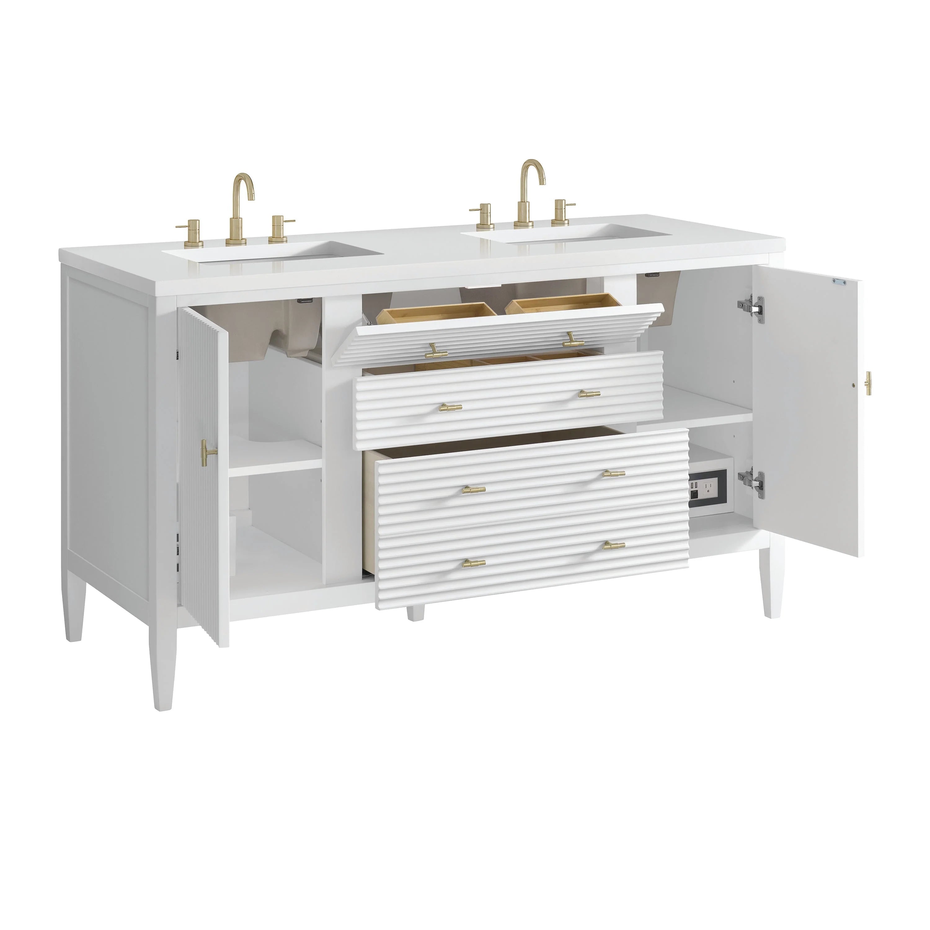 Myrrin Double Vanity, Bright White w/ 3 CM White Zeus Silestone Top