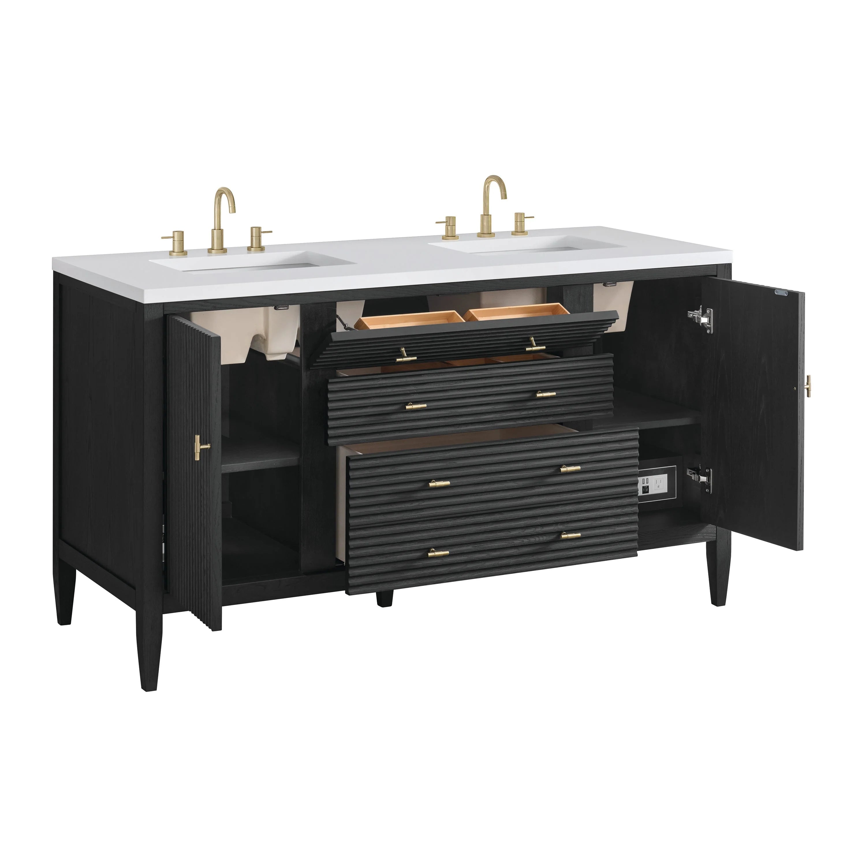 Myrrin Double Vanity, Bright White w/ 3 CM White Zeus Silestone Top