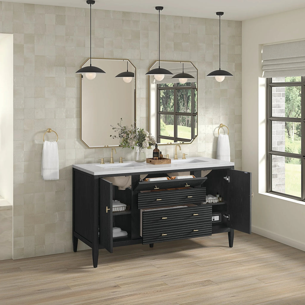 Myrrin Double Vanity, Bright White w/ 3 CM White Zeus Silestone Top