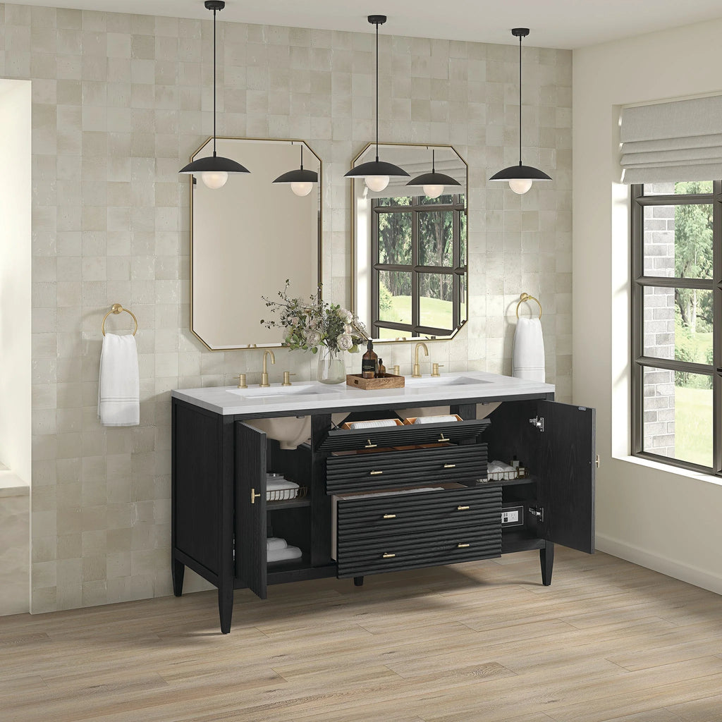 Myrrin Double Vanity, Bright White w/ 3 CM White Zeus Silestone Top