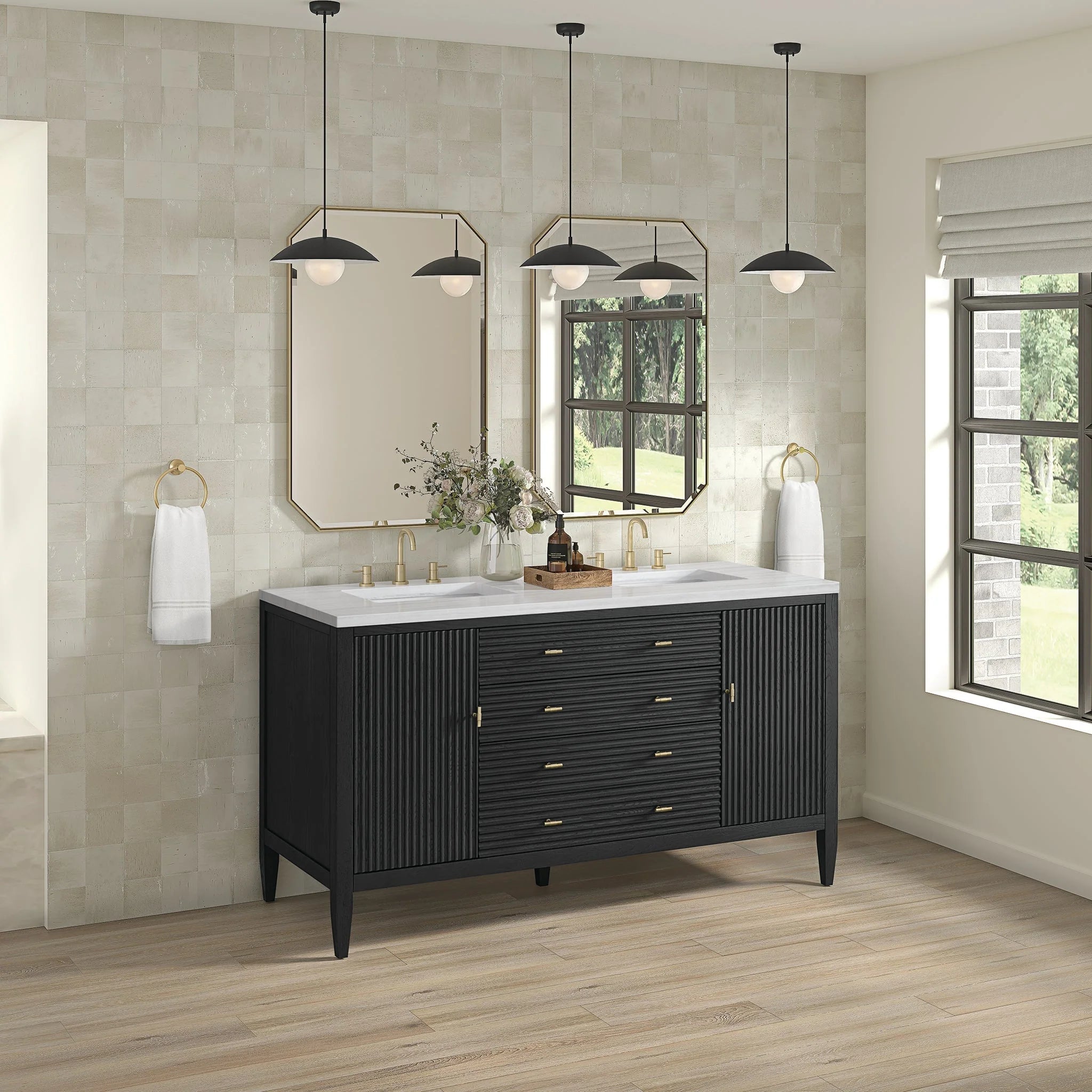 Myrrin Double Vanity, Bright White w/ 3 CM White Zeus Silestone Top