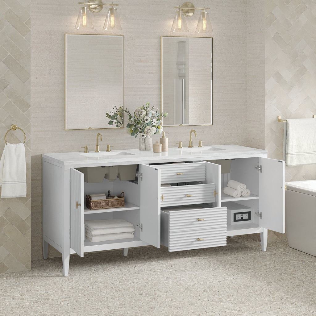 Myrrin Double Vanity, Bright White w/ 3 CM White Zeus Silestone Top