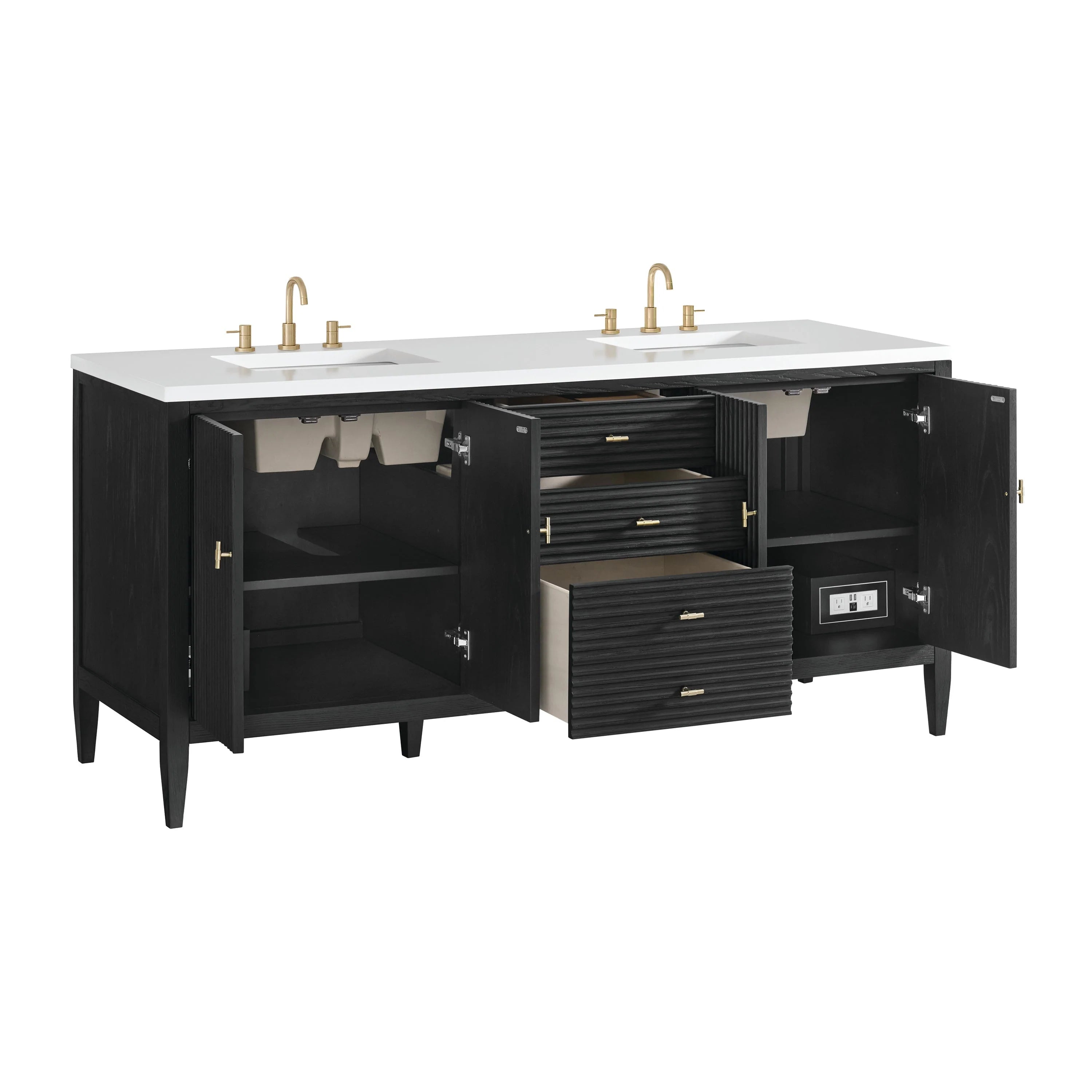 Myrrin Double Vanity, Bright White w/ 3 CM White Zeus Silestone Top