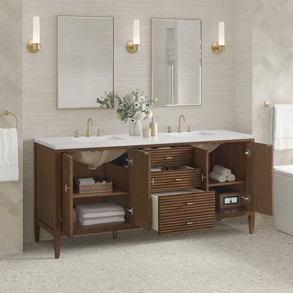 Myrrin Double Vanity, Bright White w/ 3 CM White Zeus Silestone Top