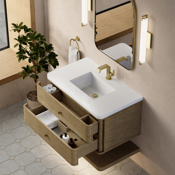 Allamari 36" Single Vanity, Dune Mist w/ Single Hole 3 CM White Zeus Silestone Top