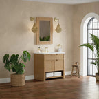 Solene Single Vanity, Seaside Oak, w/ 3 CM White Zeus Quartz Top