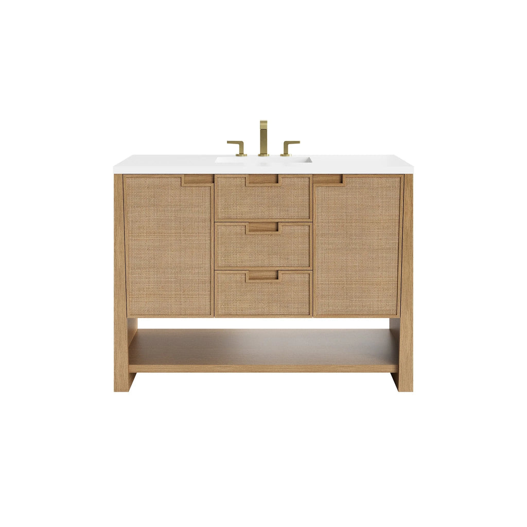 Solene Single Vanity, Seaside Oak, w/ 3 CM White Zeus Quartz Top