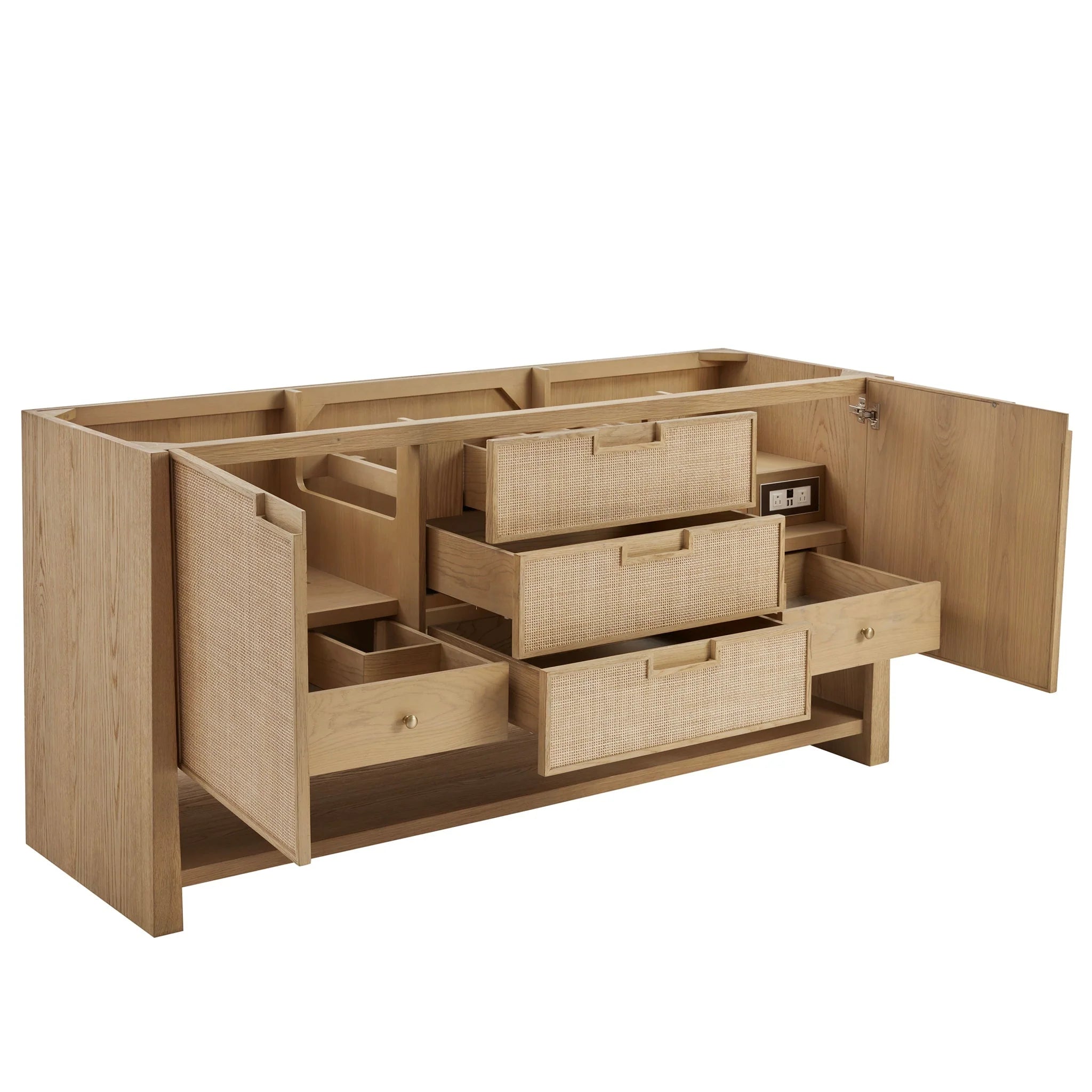 Solene 72" Double Vanity, Seaside Oak, w/ 3 CM White Zeus Quartz Top