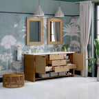 Solene 72" Double Vanity, Seaside Oak, w/ 3 CM White Zeus Quartz Top