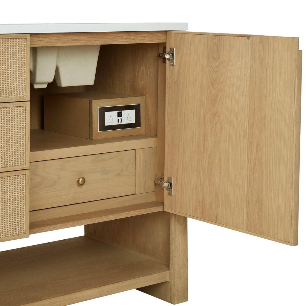 Solene 72" Double Vanity, Seaside Oak, w/ 3 CM White Zeus Quartz Top