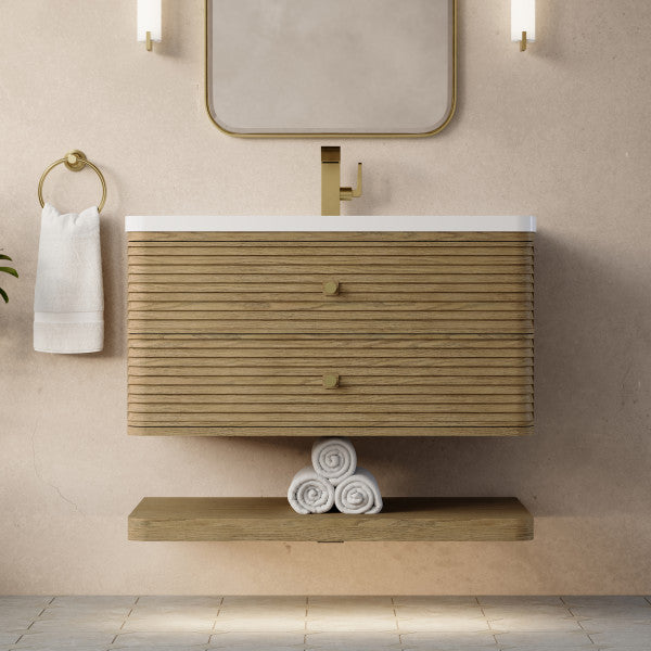 Allamari 36" Single Vanity, Dune Mist w/ Single Hole 3 CM White Zeus Silestone Top